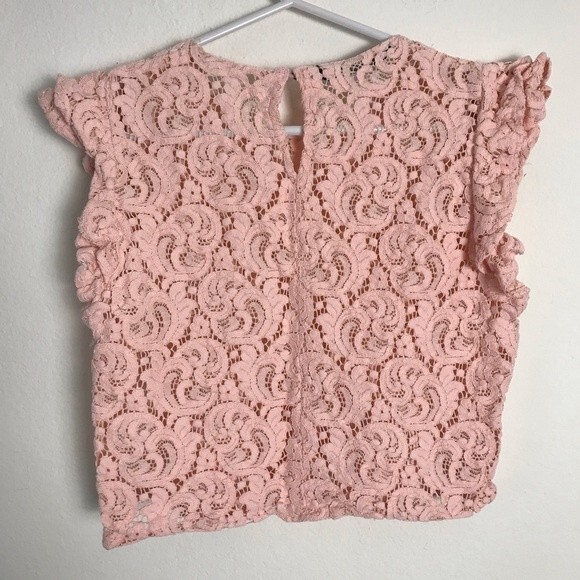 ZARA Guipure Lace Top Pink- Ruffle Sleeveless- Size Small- Great Condition!!! - Picture 5 of 5